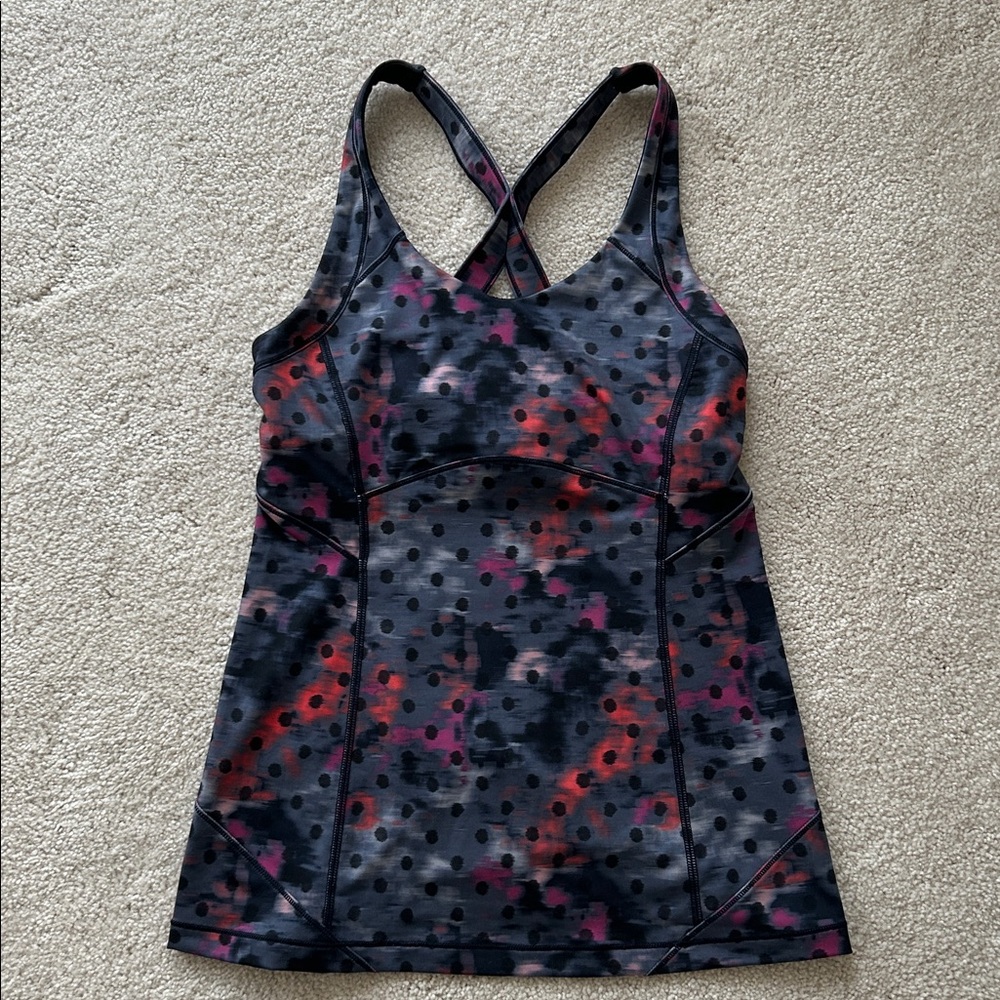Multicolored Racerback Top with Black Polka Dots